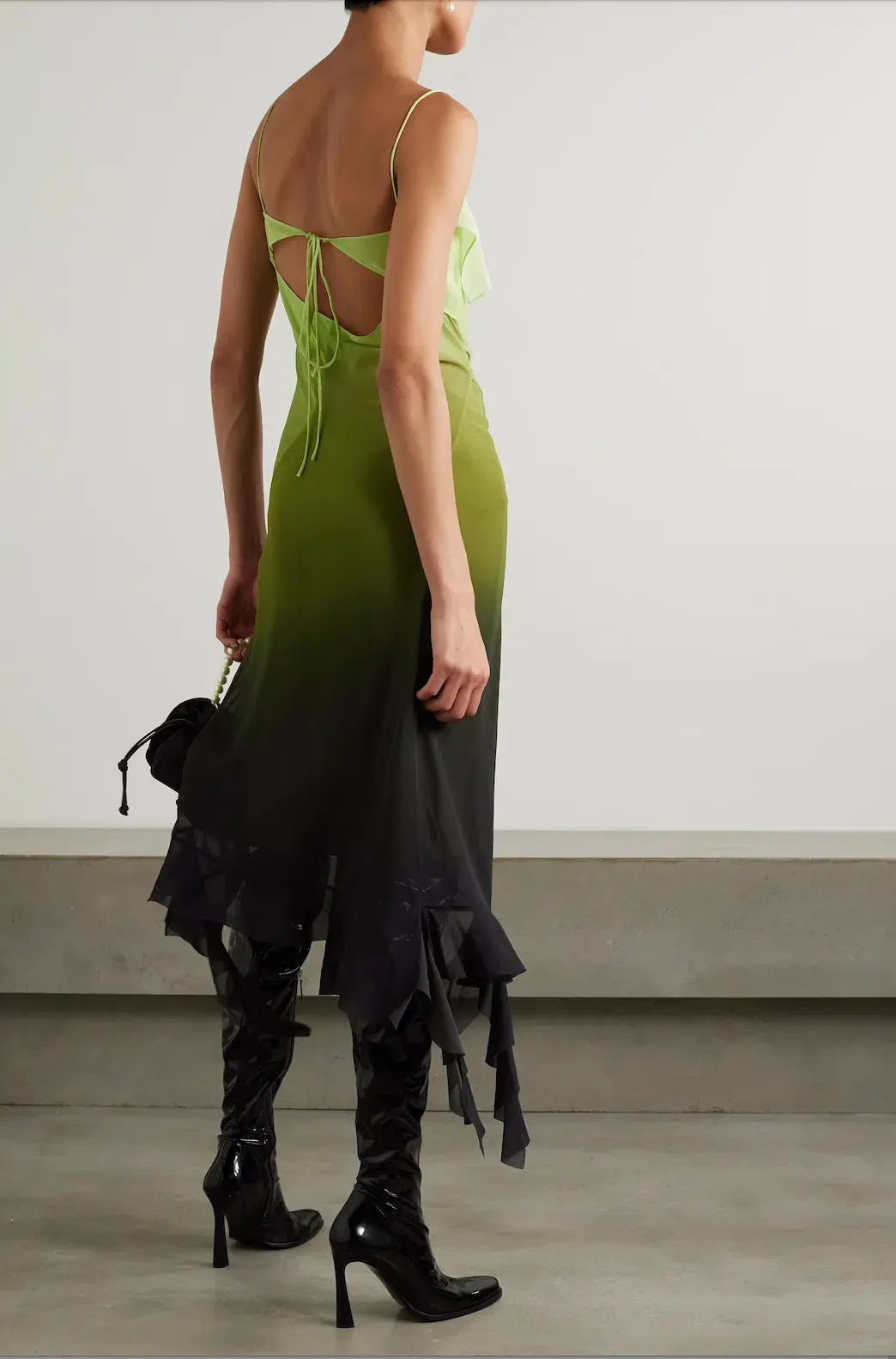 Acne Studios Asymmetric Ruffled Ombré Chiffon Midi Dress Green AU Size 6 - Image 2