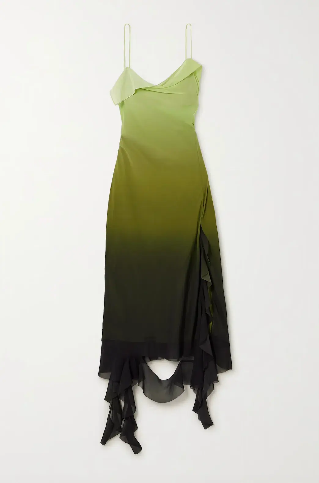 Acne Studios Asymmetric Ruffled Ombré Chiffon Midi Dress Green AU Size 6 - Image 5