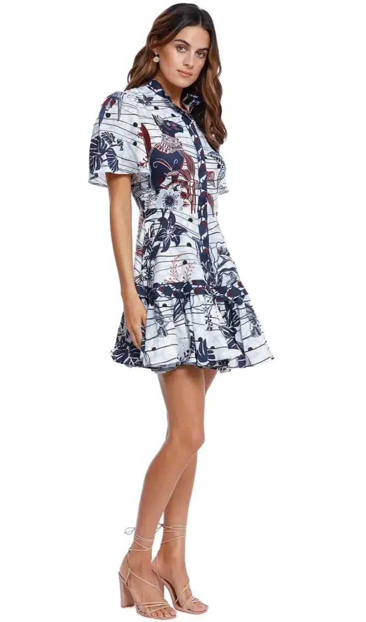 LEO LIN La Casa Linen Mini Dress Multi Print Size 10 - Image 1