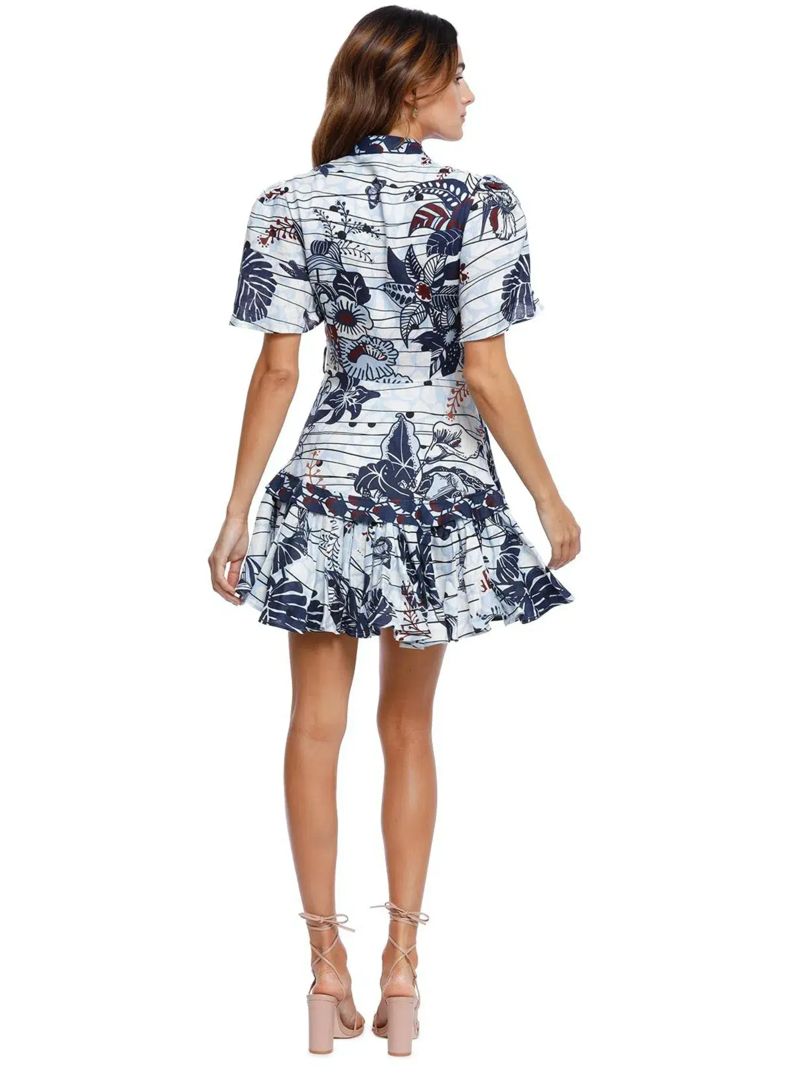 Leo Lin La Casa Linen Mini Dress Multi Print Size AU 12 - Image 2