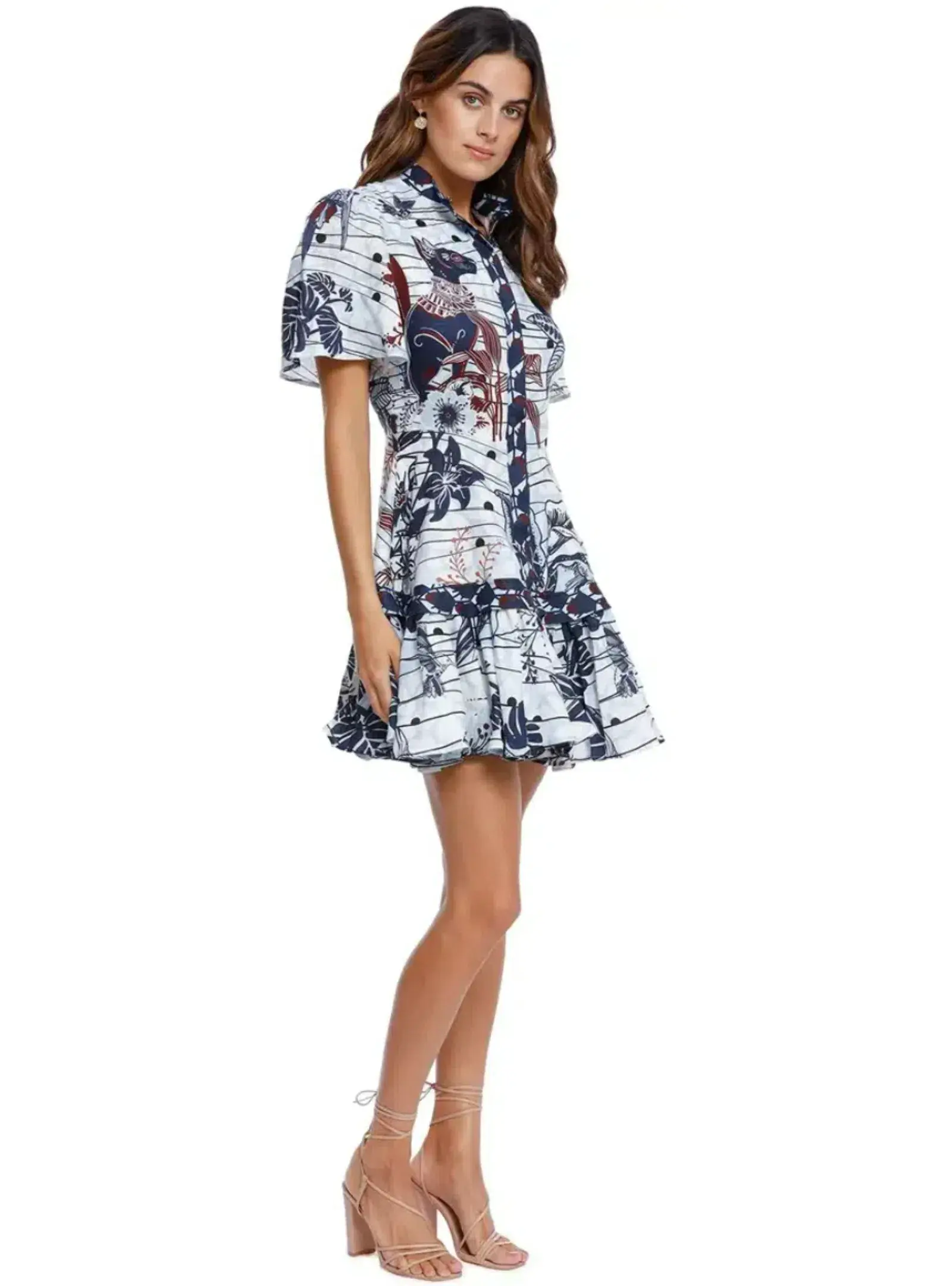 Leo Lin La Casa Linen Mini Dress Multi Print Size AU 12 - Image 1