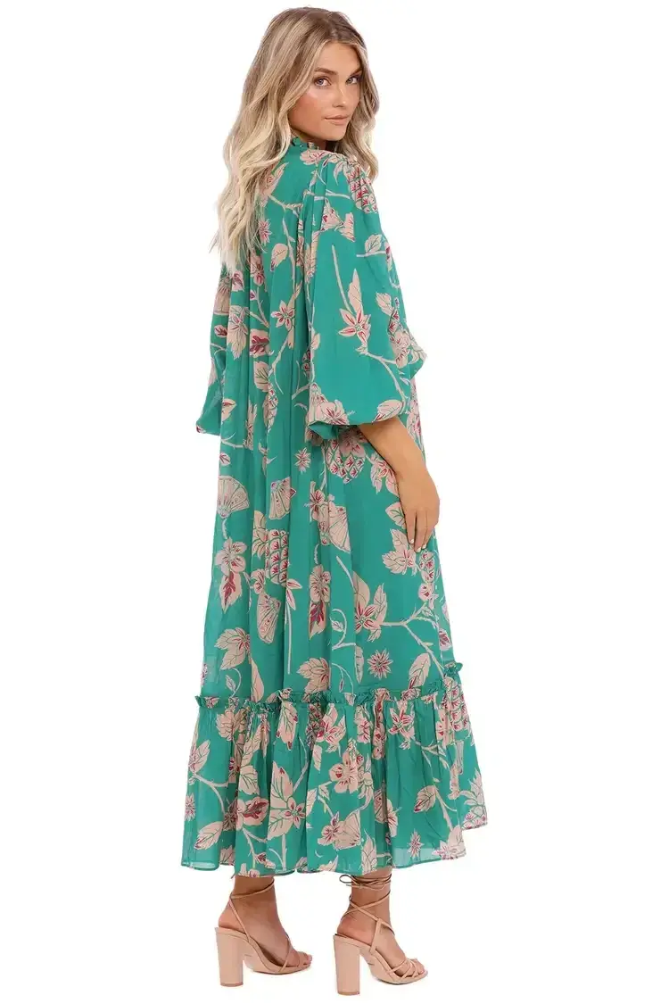 Leo Lin Pina Rosa Dress Green Multi Print Size 8 - Image 3