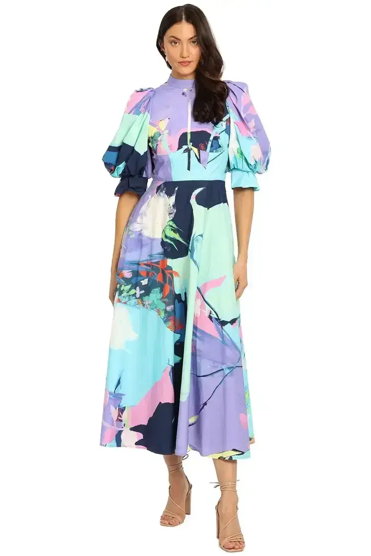 Leo Lin Illusory Cotton Dress Multi Print Size 10 - Image 1