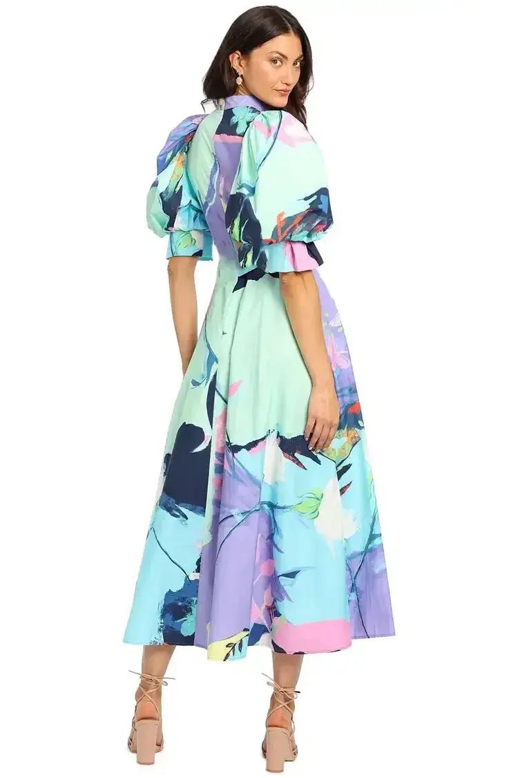 Leo Lin Illusory Cotton Dress Multi Print Size 10 - Image 2