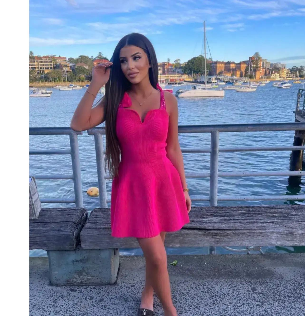 Aje Amber Knit Tie Shoulder Mini Dress in Fuchsia Size XS / AU 6 - Image 3
