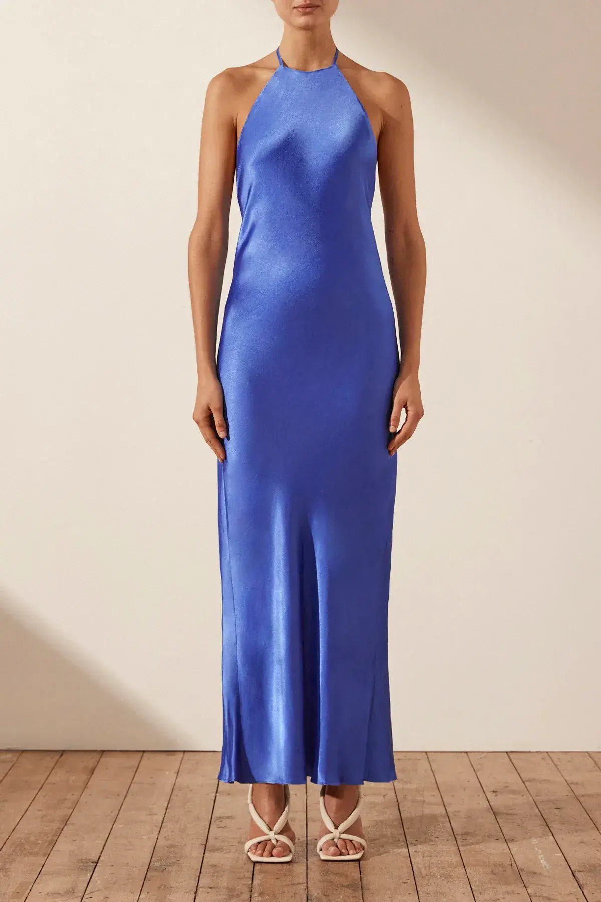 Shona Joy Oliviera Low Back Halter Neck Midi Dress Strong Blue Size AU 12 - Image 1