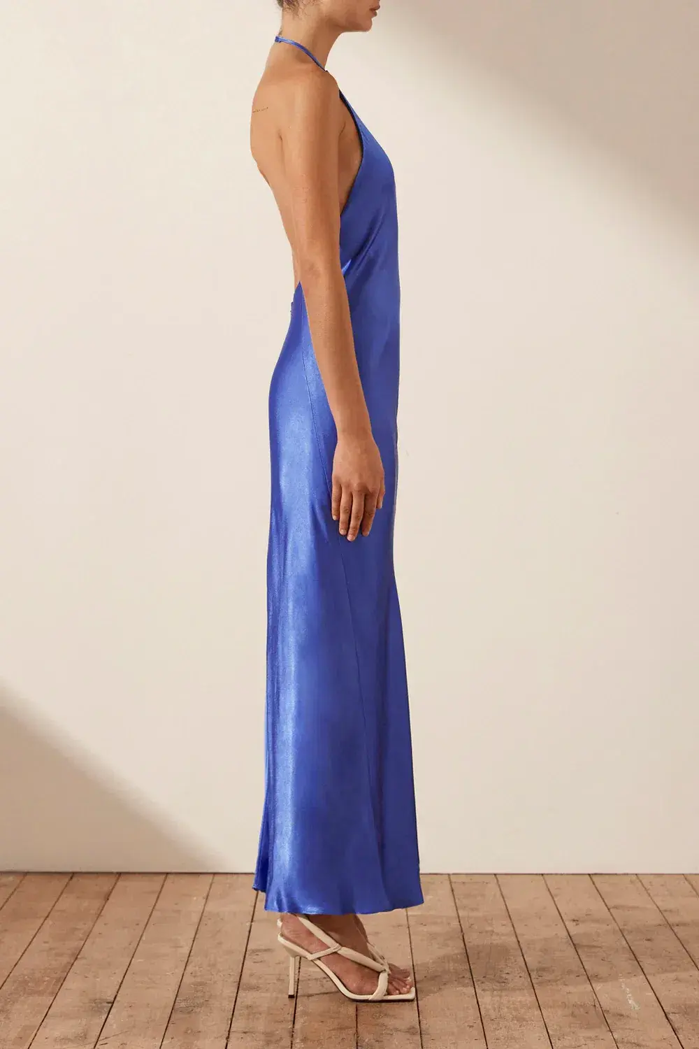 Shona Joy Oliviera Low Back Halter Neck Midi Dress Strong Blue Size AU 12 - Image 4