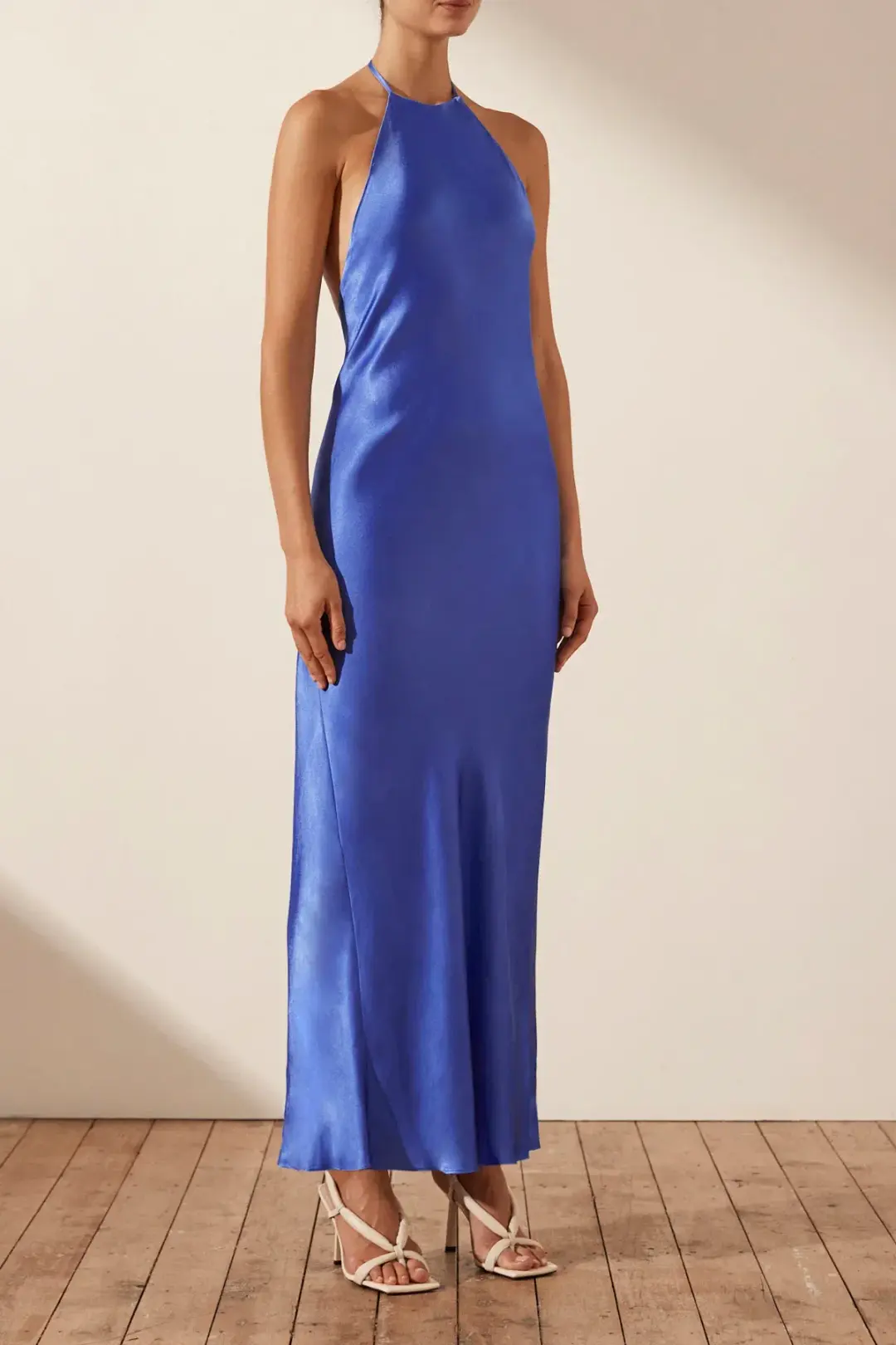 Shona Joy Oliviera Low Back Halter Neck Midi Dress Strong Blue Size AU 12 for rent on The Volte - main image