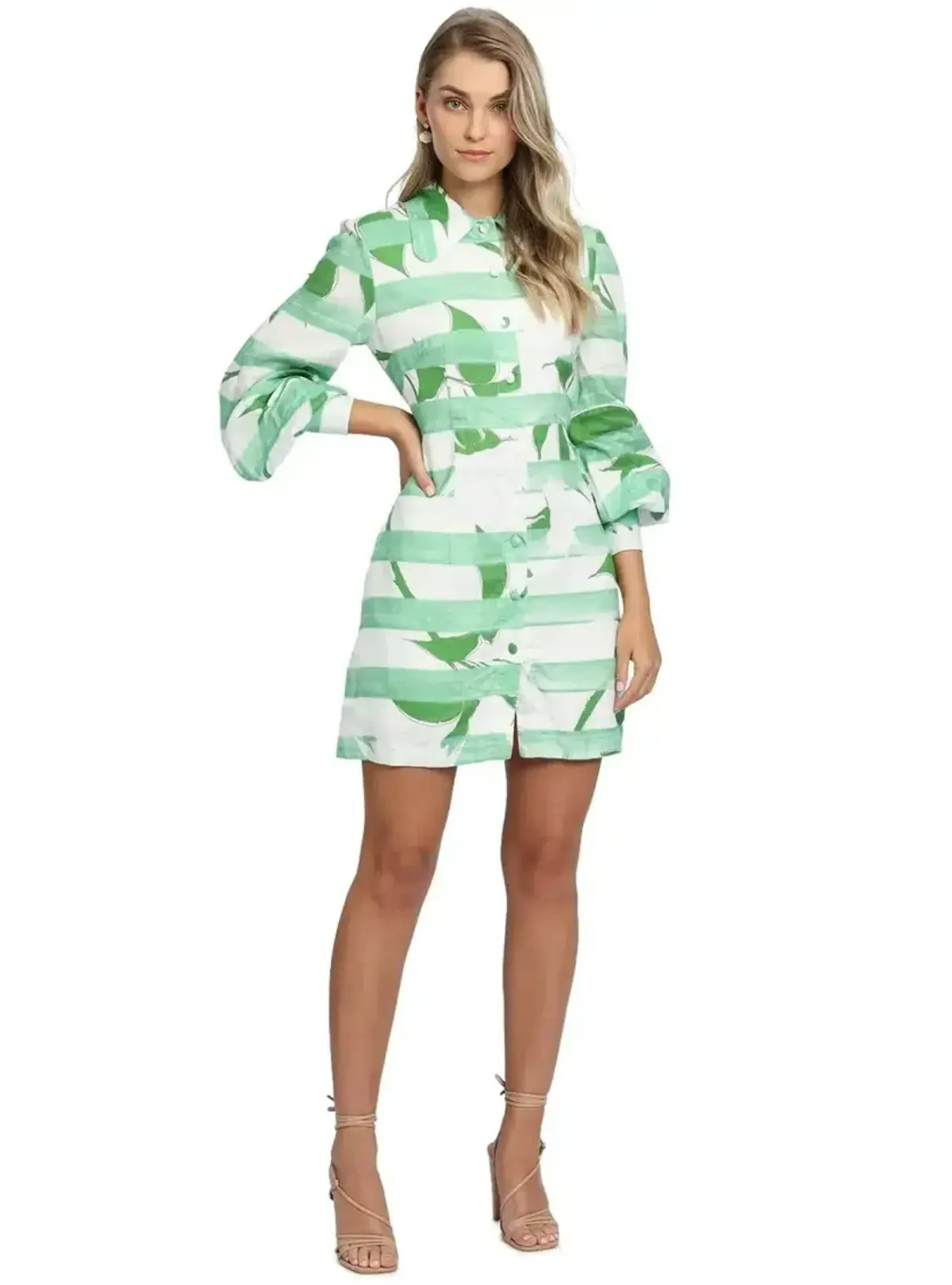 Leo Lin Rose Blanche Mini Dress Green Multi Print Size AU 12 - Image 1