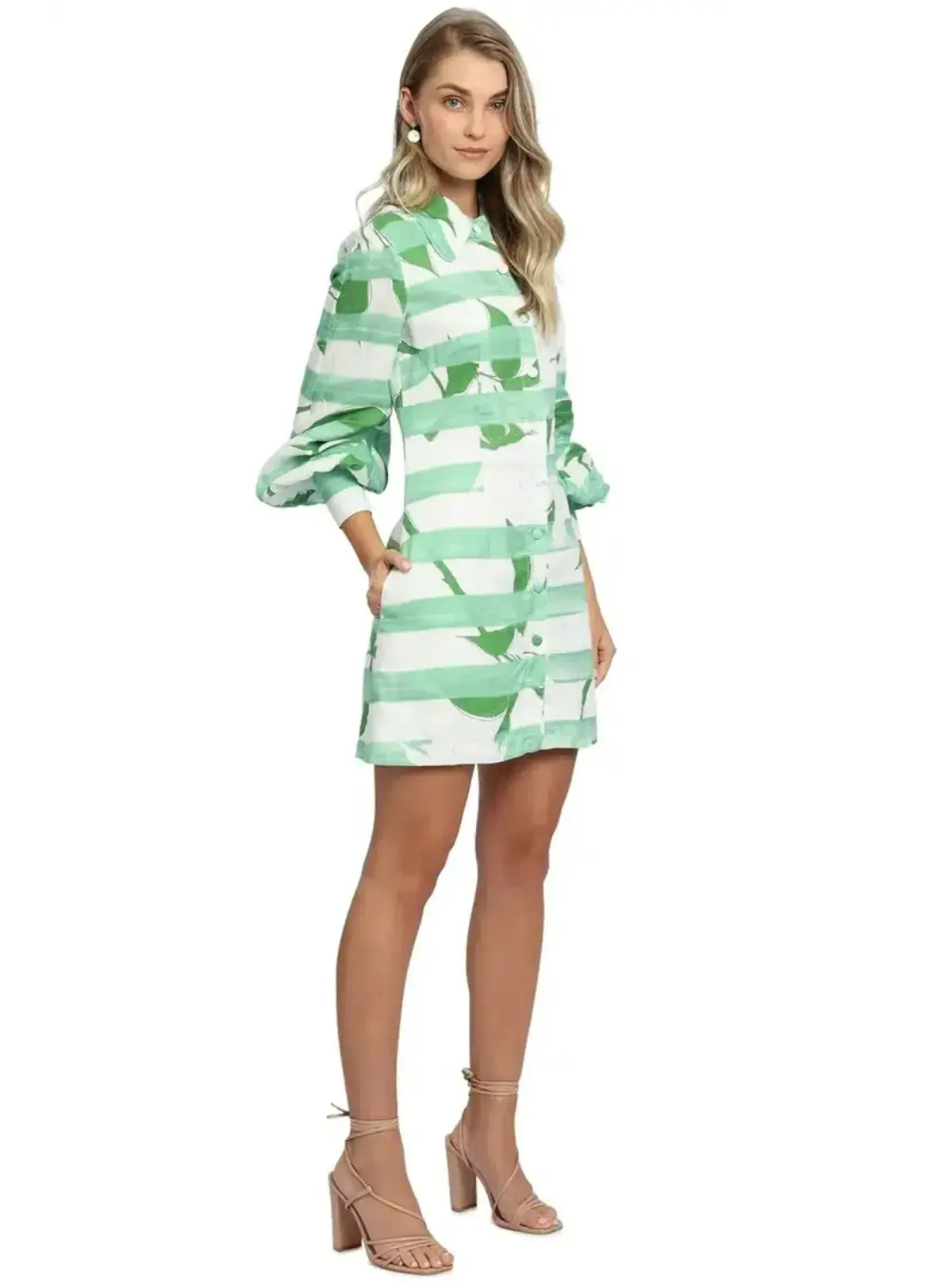 Leo Lin Rose Blanche Mini Dress Green Multi Print Size AU 12 - Image 2