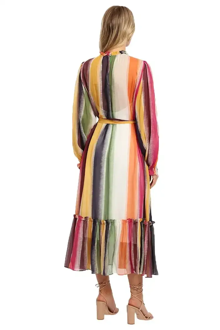 Leo Lin Fortune Stripe Dress Multi Print Size AU 8 - Image 2