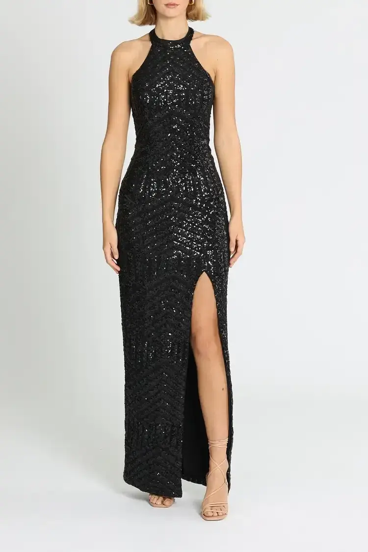 L'amour Diana Halter Gown Black Size AU 8 for rent on The Volte - main image