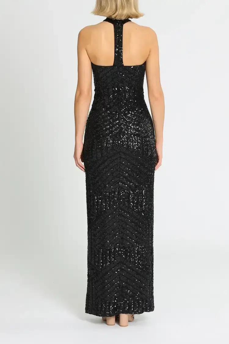 L'amour Diana Halter Gown Black Size AU 8 for rent on The Volte - main image