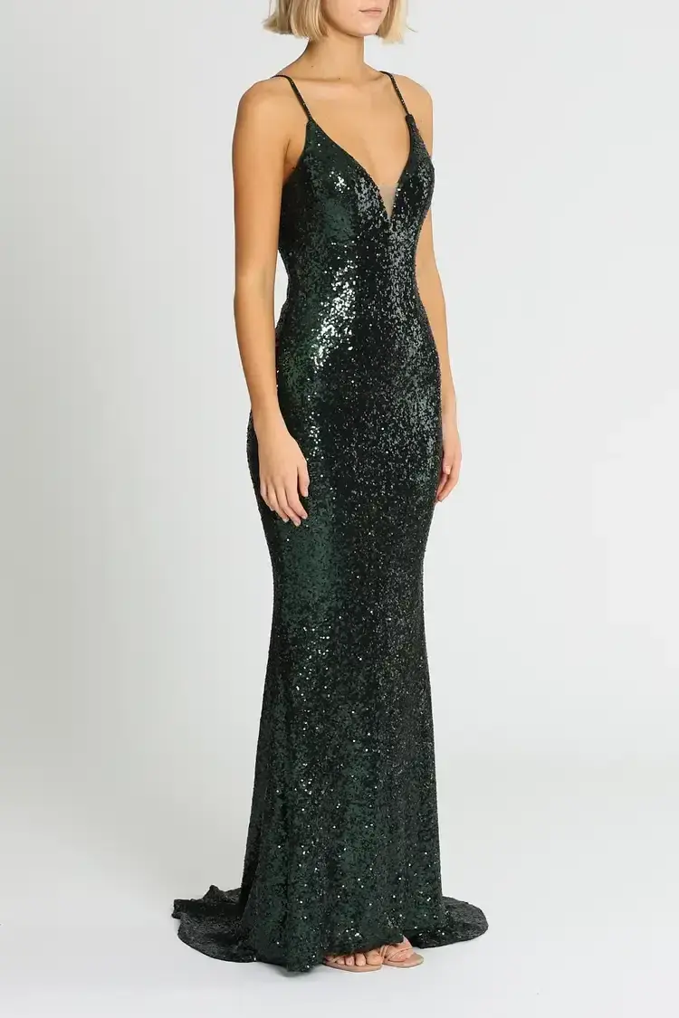 L'amour Sequin Plunge Emerald Green Size AU 14 - Image 2
