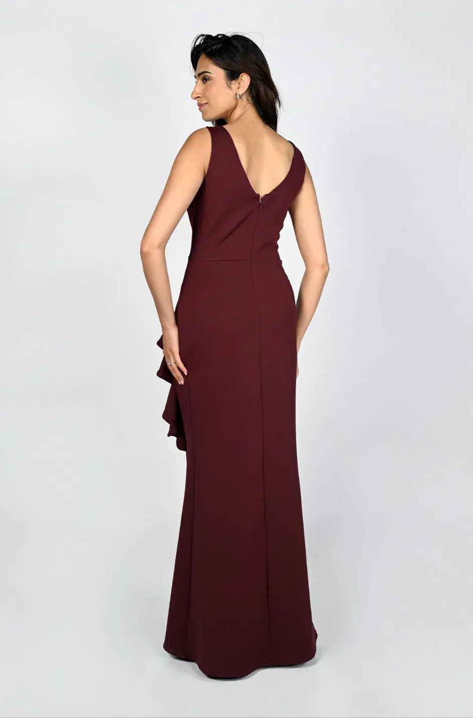 Frank Lyman Montreal Draped Waist Long Dress Bordeaux Size AU 12 for rent on The Volte - main image