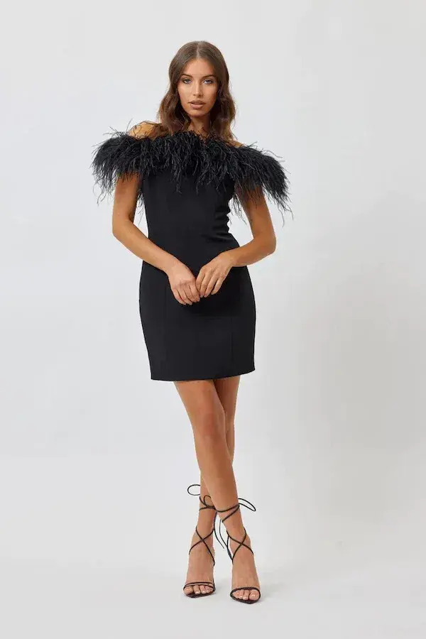 Bianca & Bridgett Gloria Dress Black Feathers Size AU 10 - Image 1