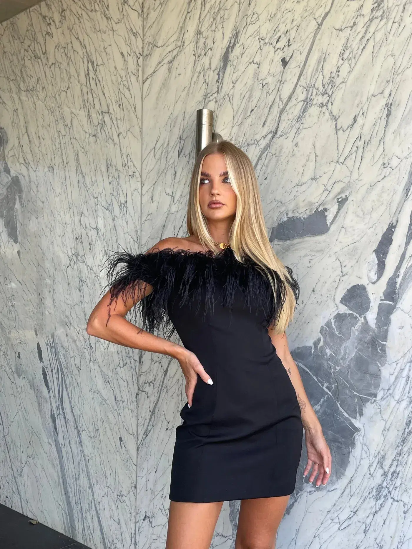 Bianca & Bridgett Gloria Dress Black Feathers Size AU 10 - Image 2
