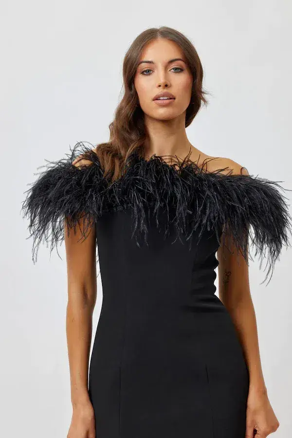 Bianca & Bridgett Gloria Dress Black Feathers Size AU 10 - Image 3