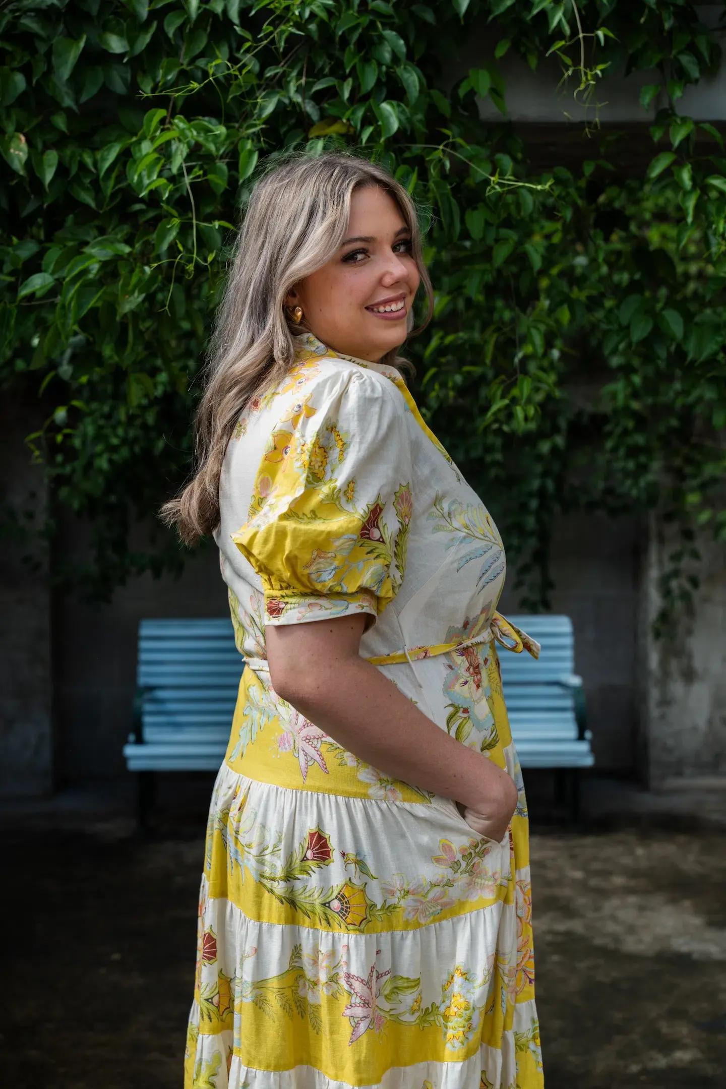 Alemais Ira Belted Tiered Printed Linen Maxi Dress Yellow Size AU 14 - Image 4