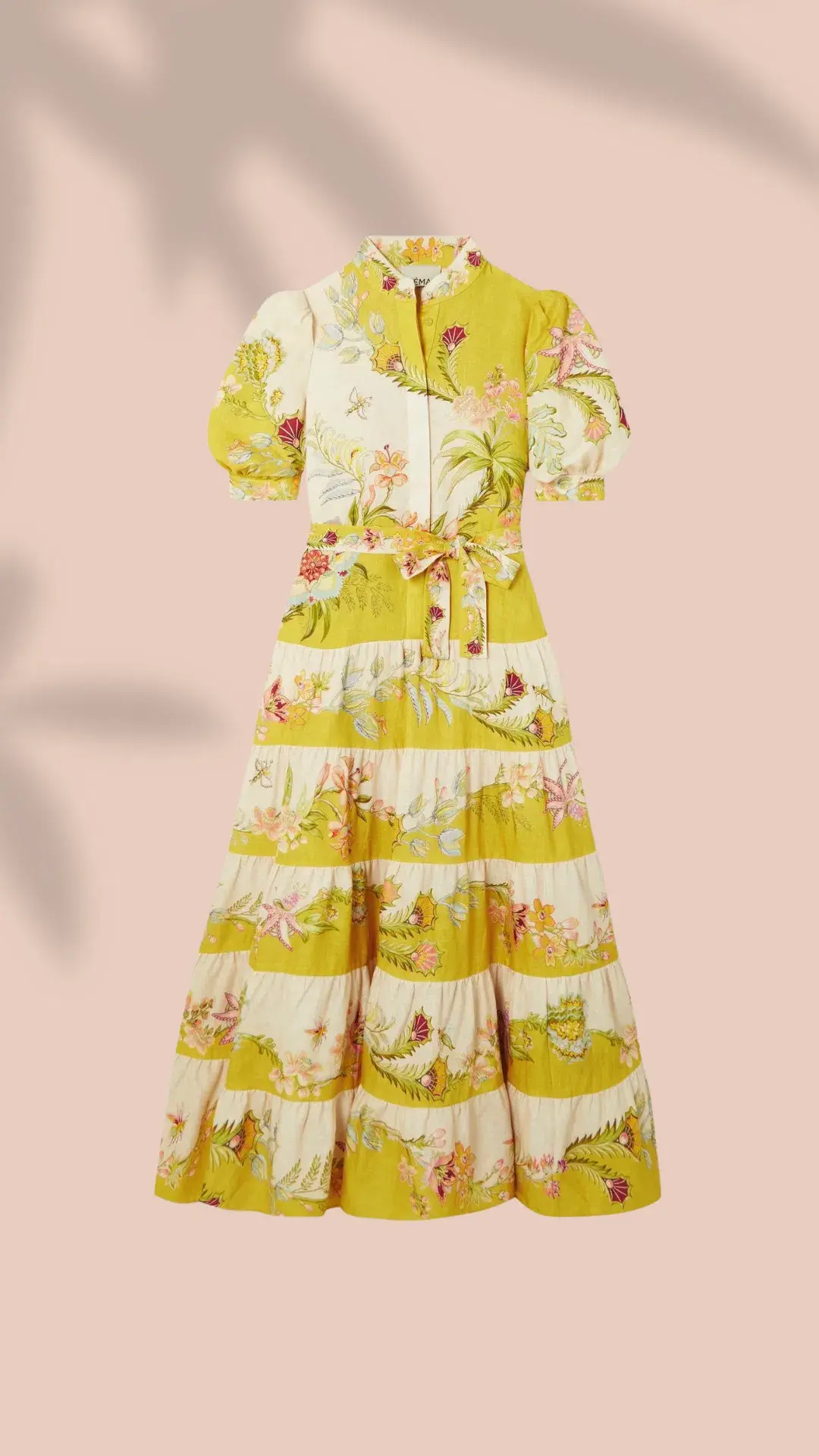 Alemais Ira Belted Tiered Printed Linen Maxi Dress Yellow Size AU 14 - Image 7