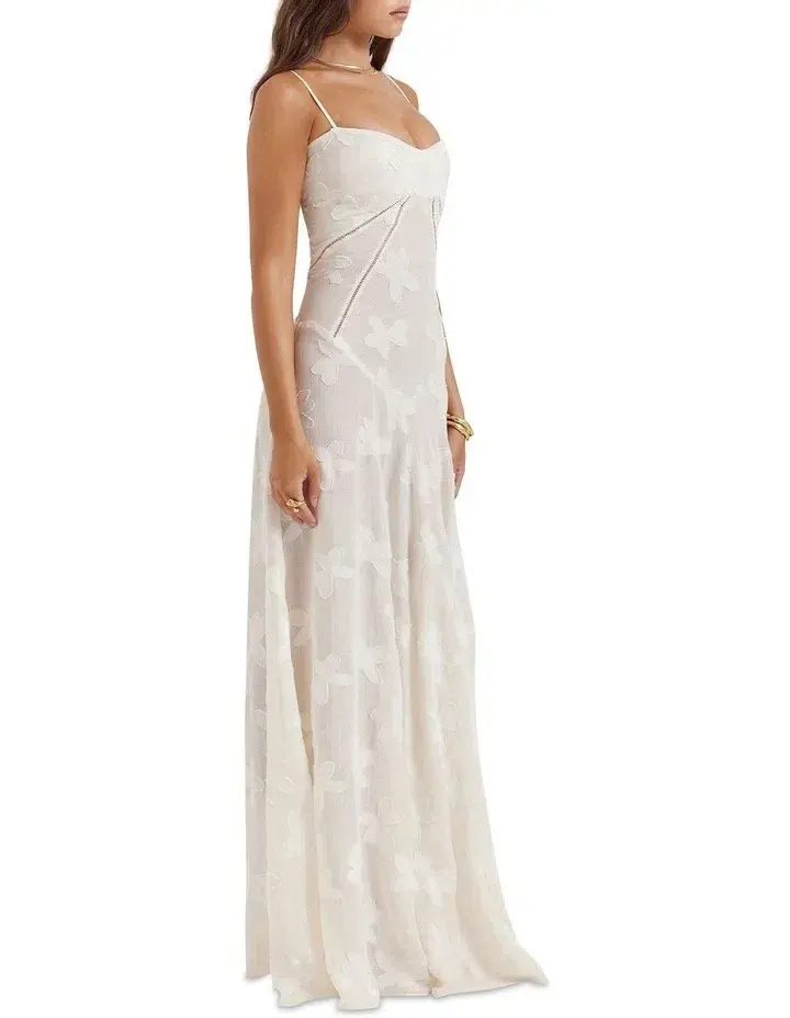 House of CB Seren Floral Lace Back Dress Vintage Cream Size S / AU 8 - Image 4