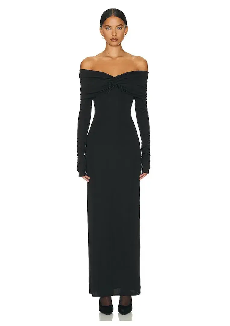 Helsa Matte Jersey Off Shoulder Maxi Dress Black Size 8 - Image 1