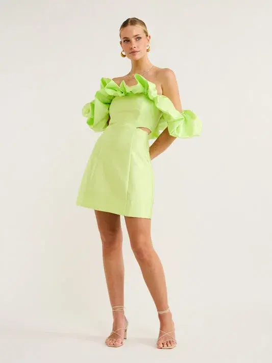 Alemais Suzi Off Shoulder Mini Dress Chartreuse Size 10 - Image 3
