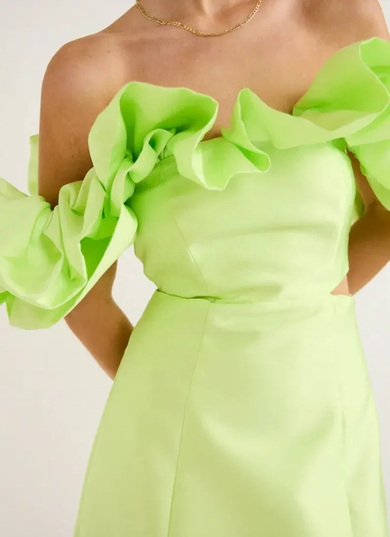 Alemais Suzi Off Shoulder Mini Dress Chartreuse Size 10 for rent on The Volte - main image