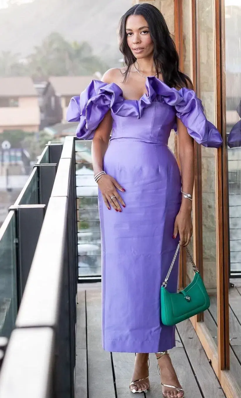 Alemais Suzi Off Shoulder Midi Dress Violet Size 8 for rent on The Volte - main image