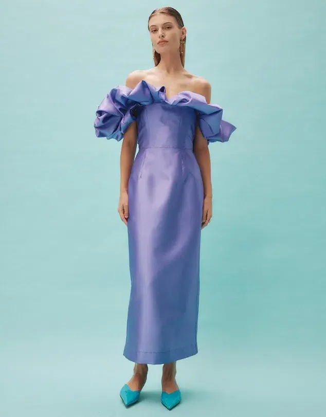 Alemais Suzi Off Shoulder Midi Dress Violet Size 8 - Image 1