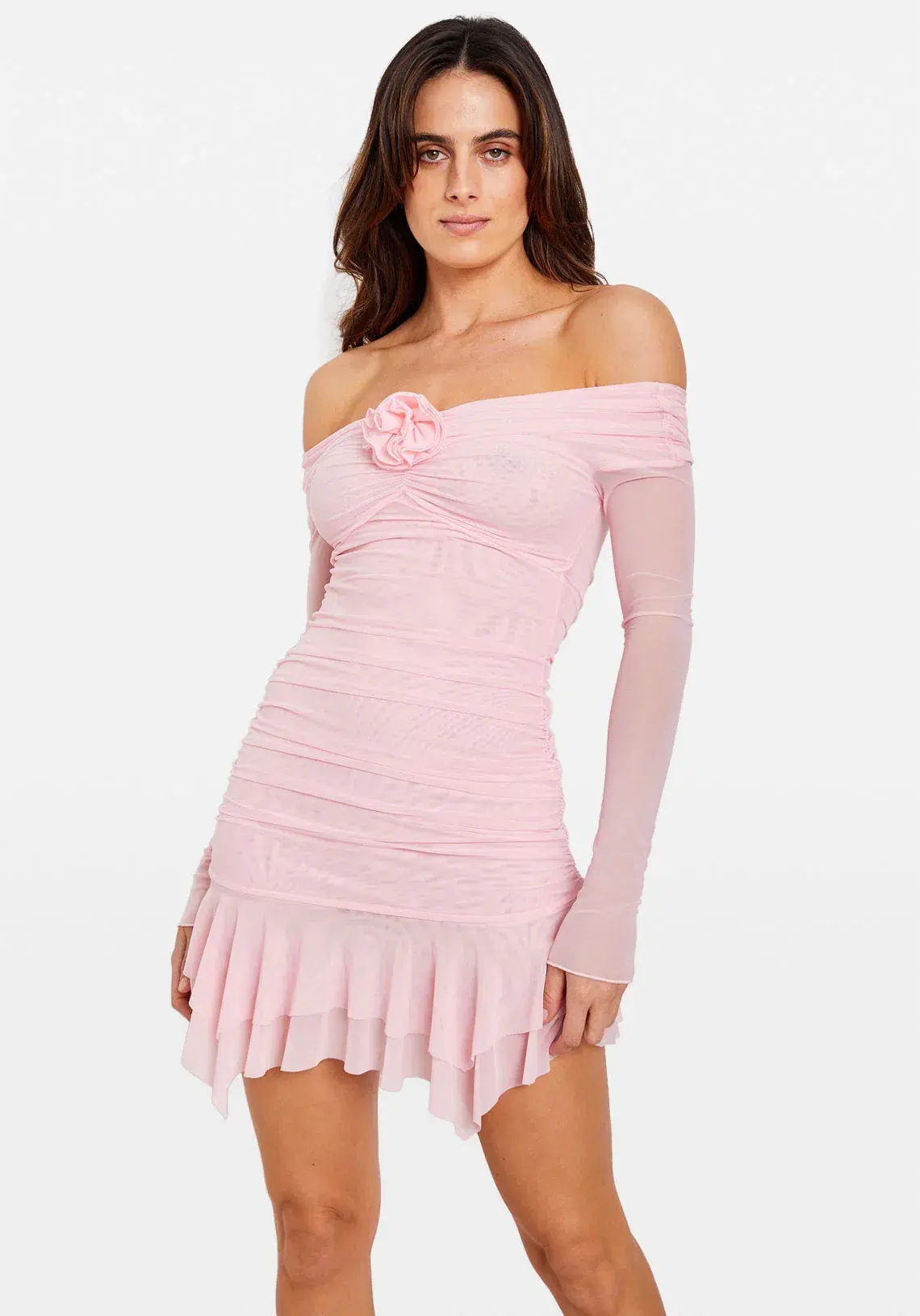 Chosen By Tuchuzy Off Shoulder Mesh Rose Mini in Bubblegum Size S / 8 AU - Image 2