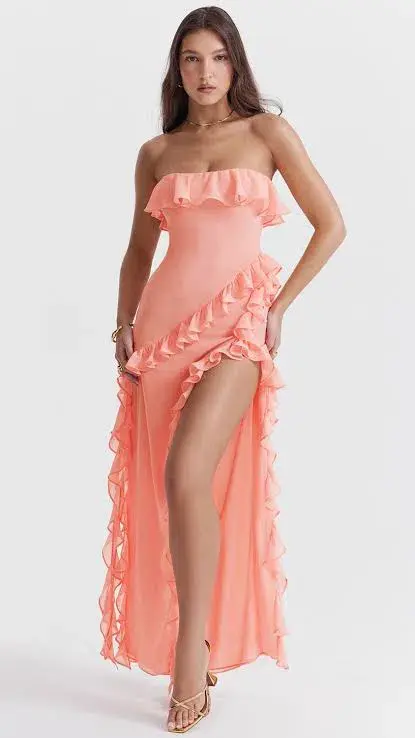 House of CB Sarina Ruffle Maxi Dress Pink Size S - Image 1