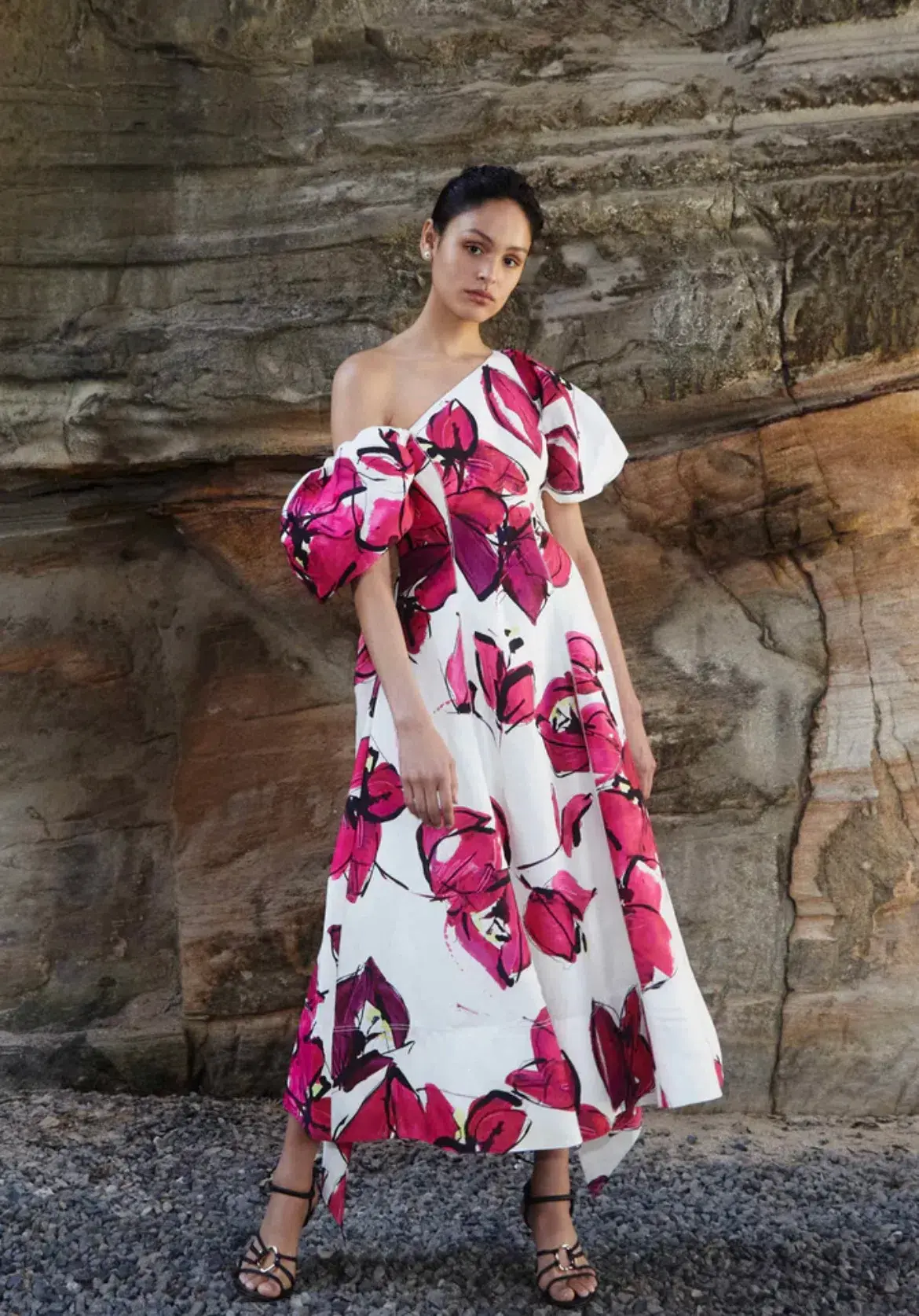 AJE Arista Tulip Sleeve Midi Dress Falling Florals Size 10 - Image 1