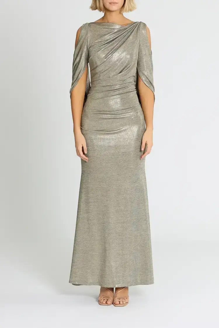 Montique Lana Metallic Gown Gold Size 10 for rent on The Volte - main image