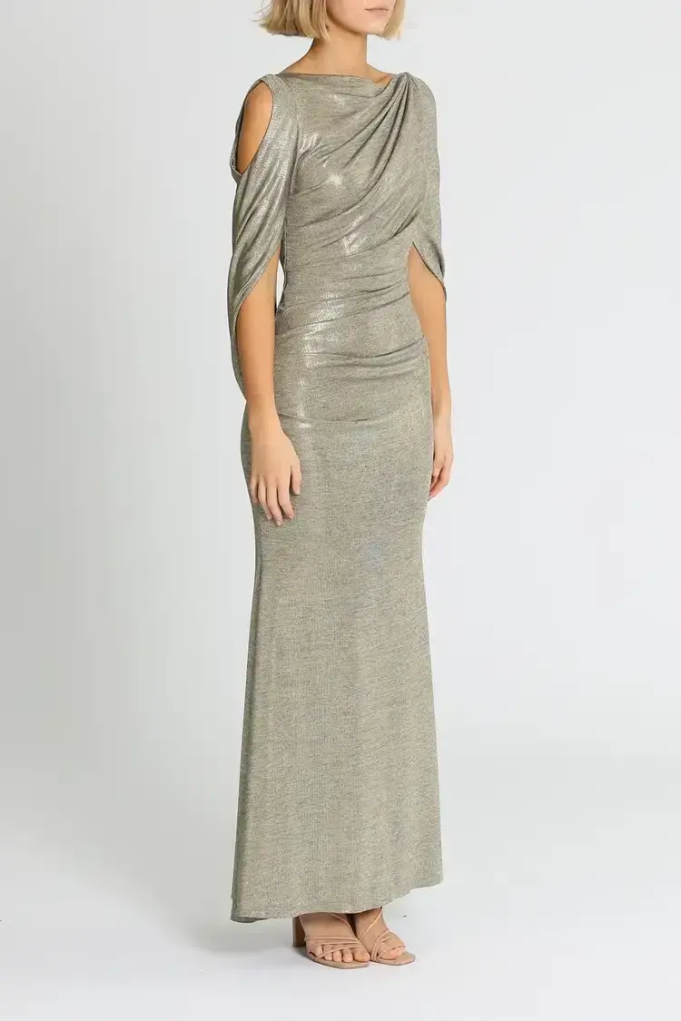 Montique Lana Metallic Gown Gold Size 8 - Image 3