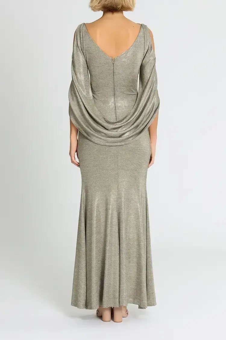 Montique Lana Metallic Gown Gold Size 8 - Image 2