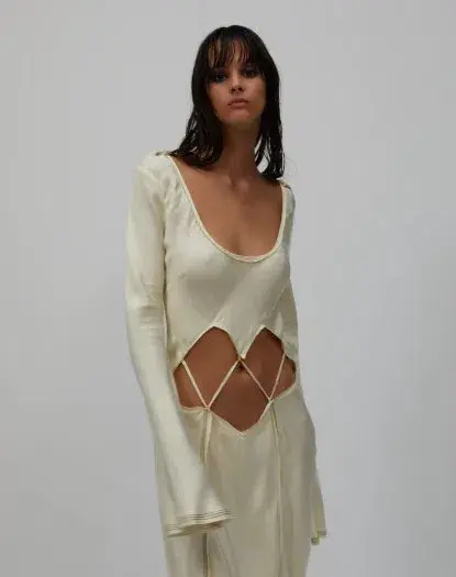 Bec & Bridge Naomi Long Sleeve Cut Out Dress in Ecru Size 8 - Image 9