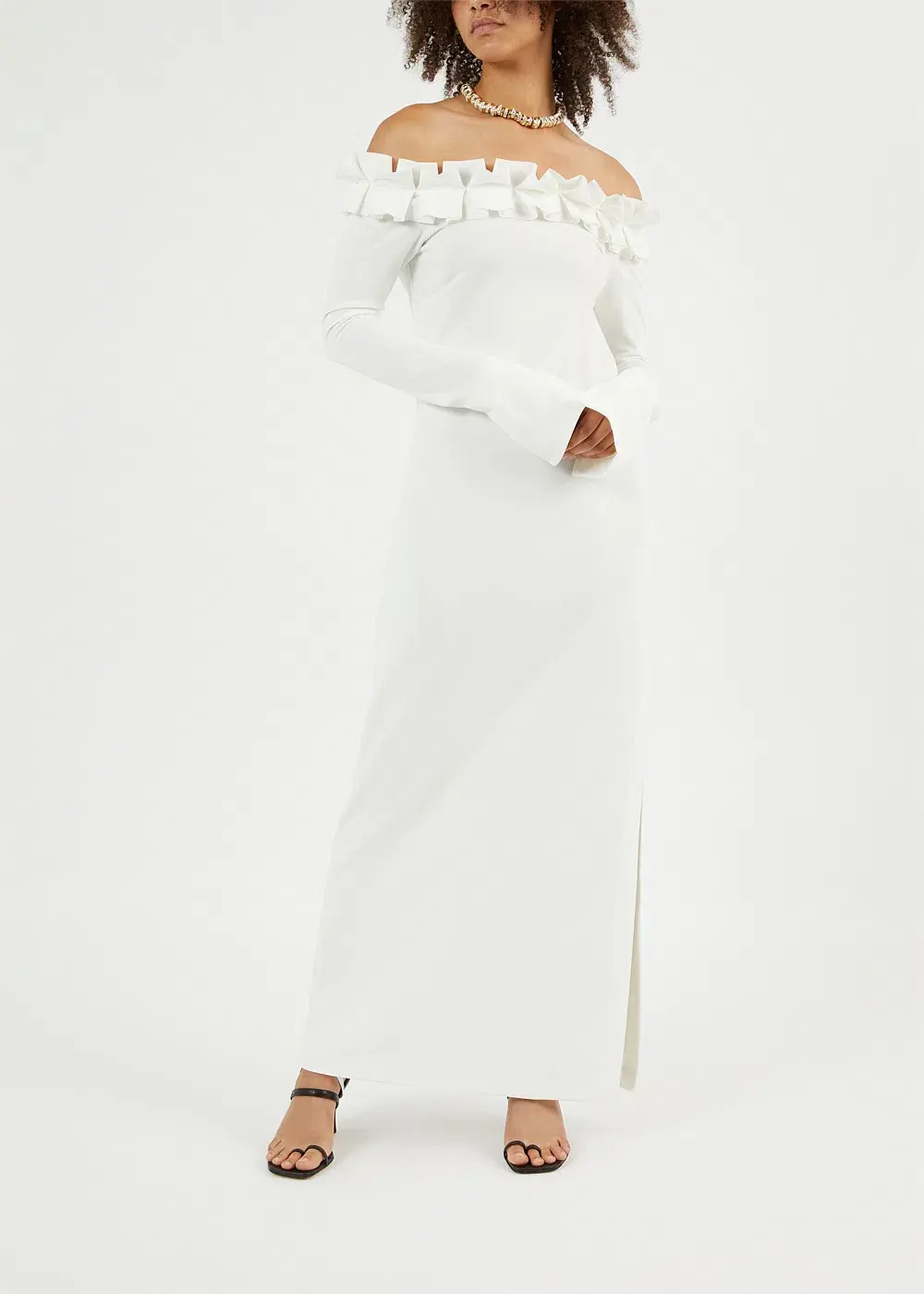 Aaizel Ruffle Off Shoulder Maxi Dress White Size 10 - Image 1