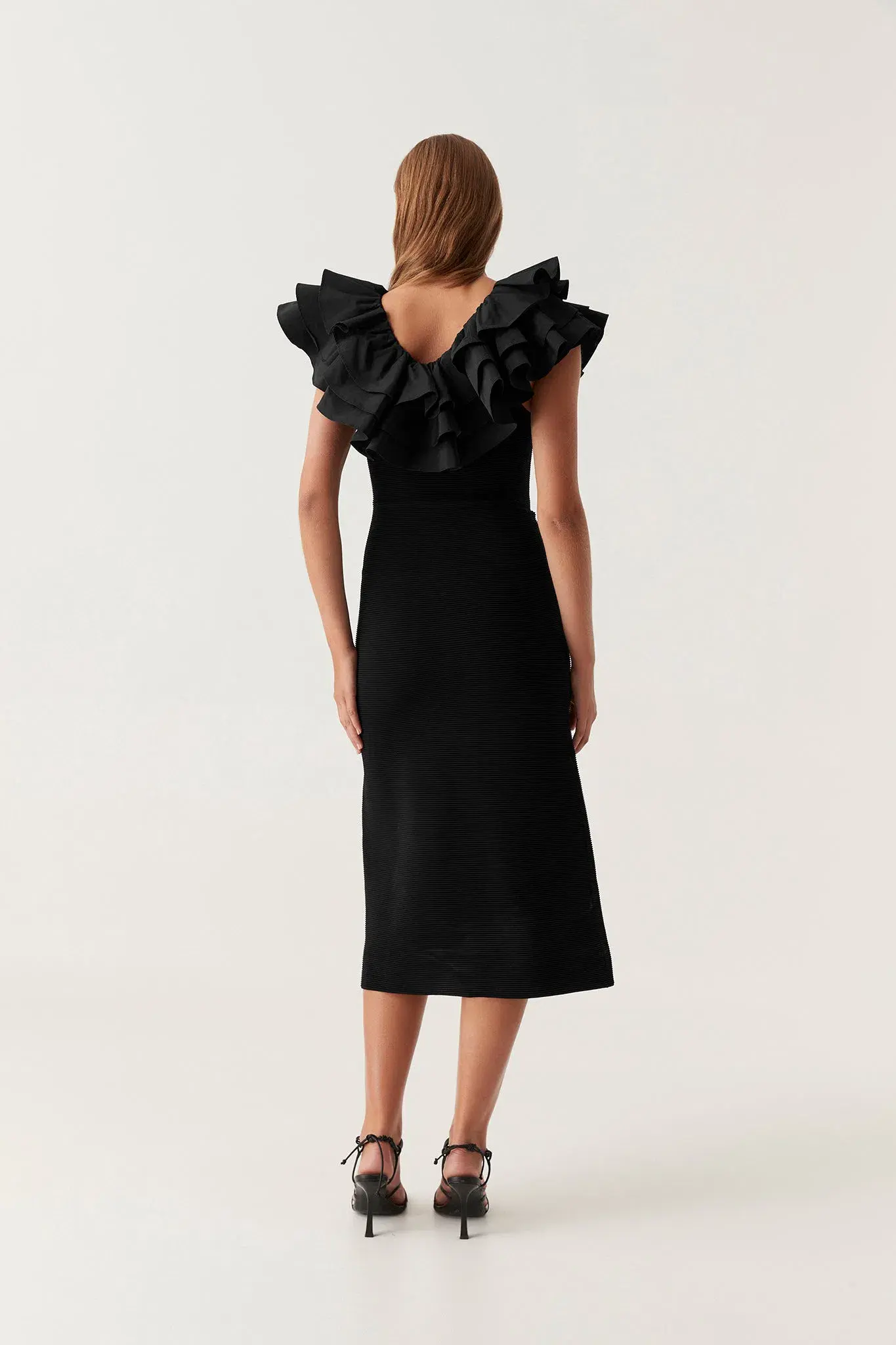 Aje Transcendent Ruffle Midi Dress Black Size L/Au 12 - Image 3