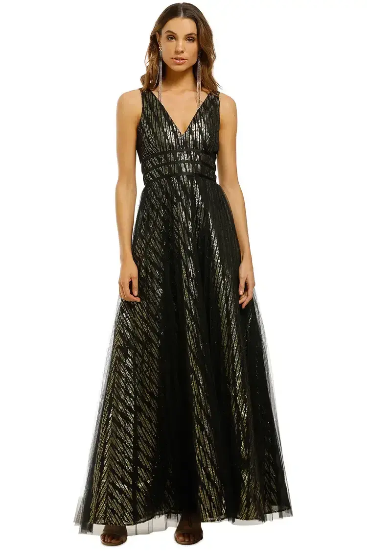Montique Mirabella Lurex Gown Black and Gold Size 14 - Image 1