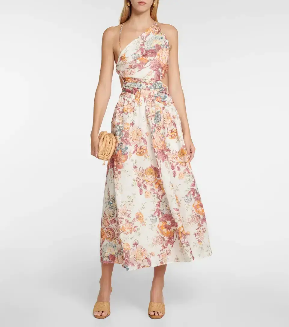 Zimmermann The Pattie Asymmetric Dress in Cream Floral Size 0 / AU 8  - Image 1