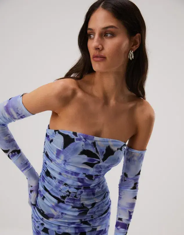Misha Cosimo Mesh Midi Dress with Gloves Floral Size 8/S - Image 4