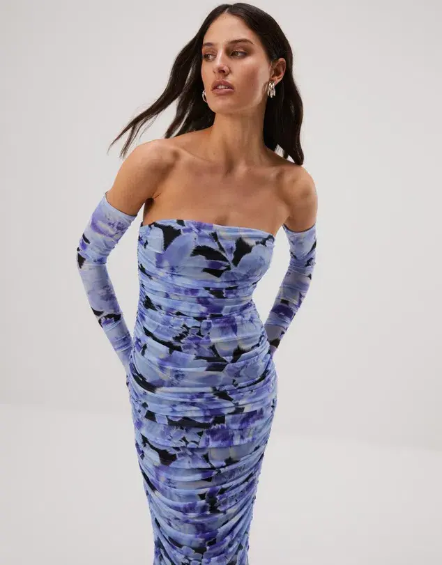 Misha Cosimo Mesh Midi Dress with Gloves Floral Size 8/S - Image 6