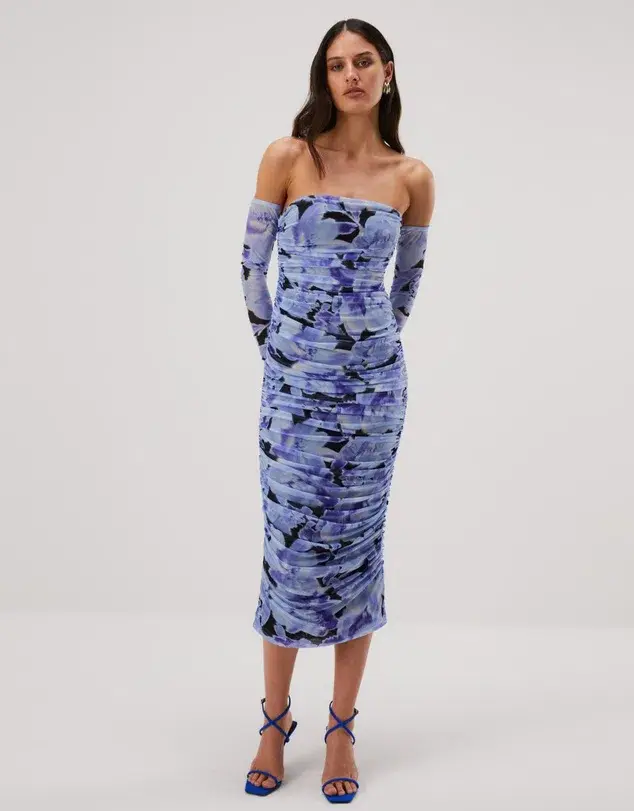Misha Cosimo Mesh Midi Dress with Gloves Floral Size 8/S - Image 1