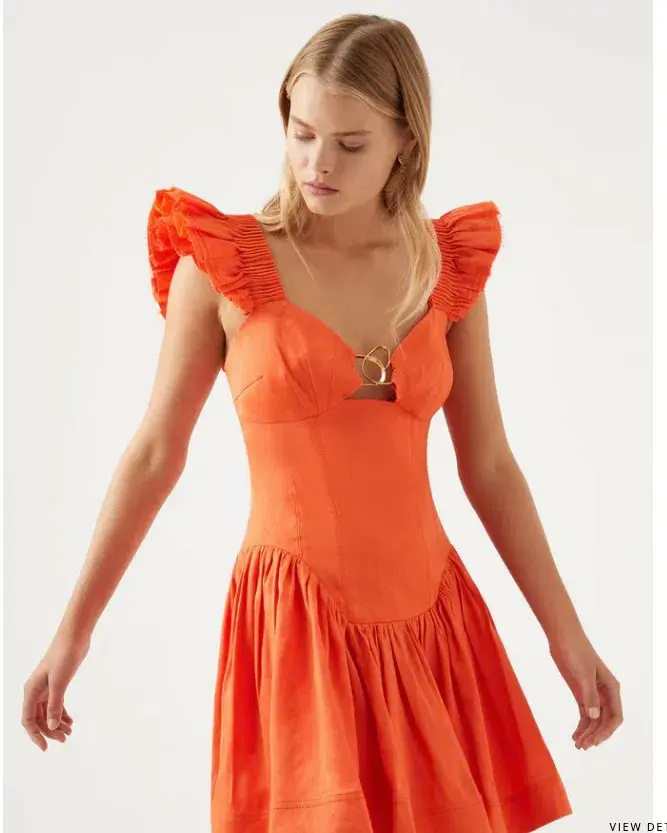 Aje Simone Frill Sleeve Mini Dress Orange Size 8 - Image 2
