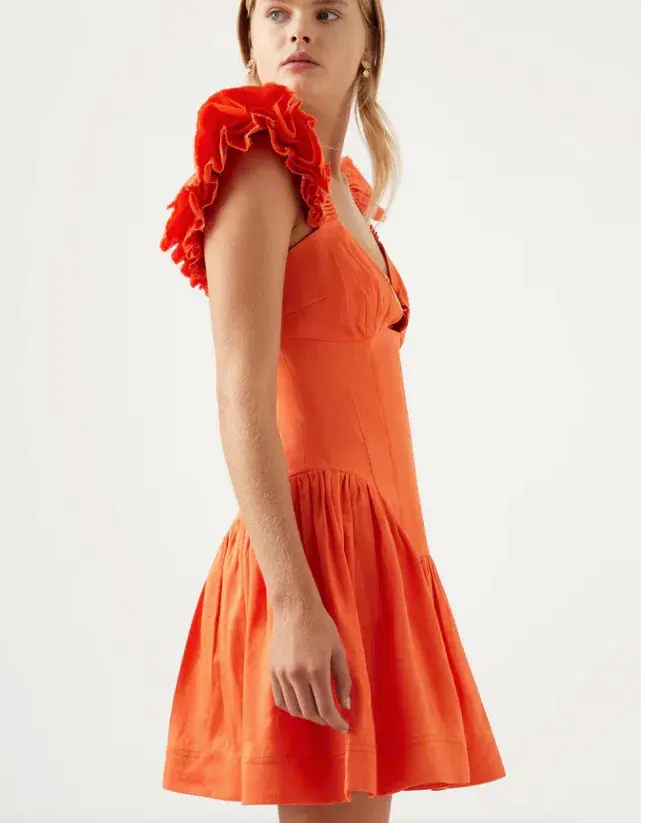 Aje Simone Frill Sleeve Mini Dress Orange Size 8 - Image 3