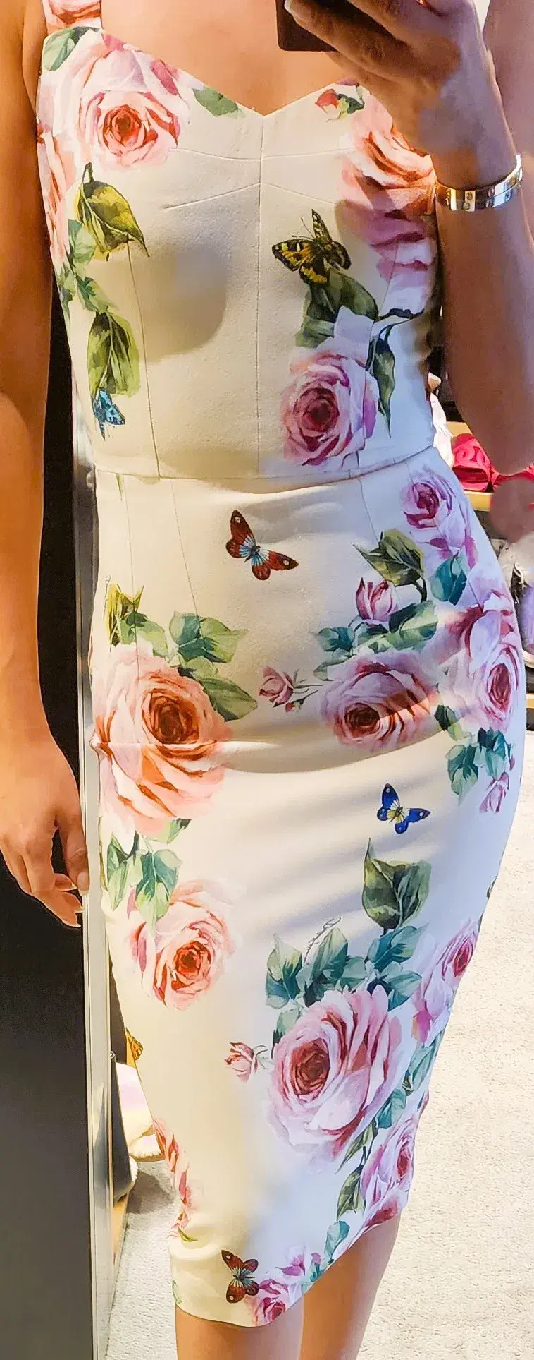 Dolce and Gabbana Cady Pink Rose and Butterfly Dress Floral Size AU 8 - Image 2