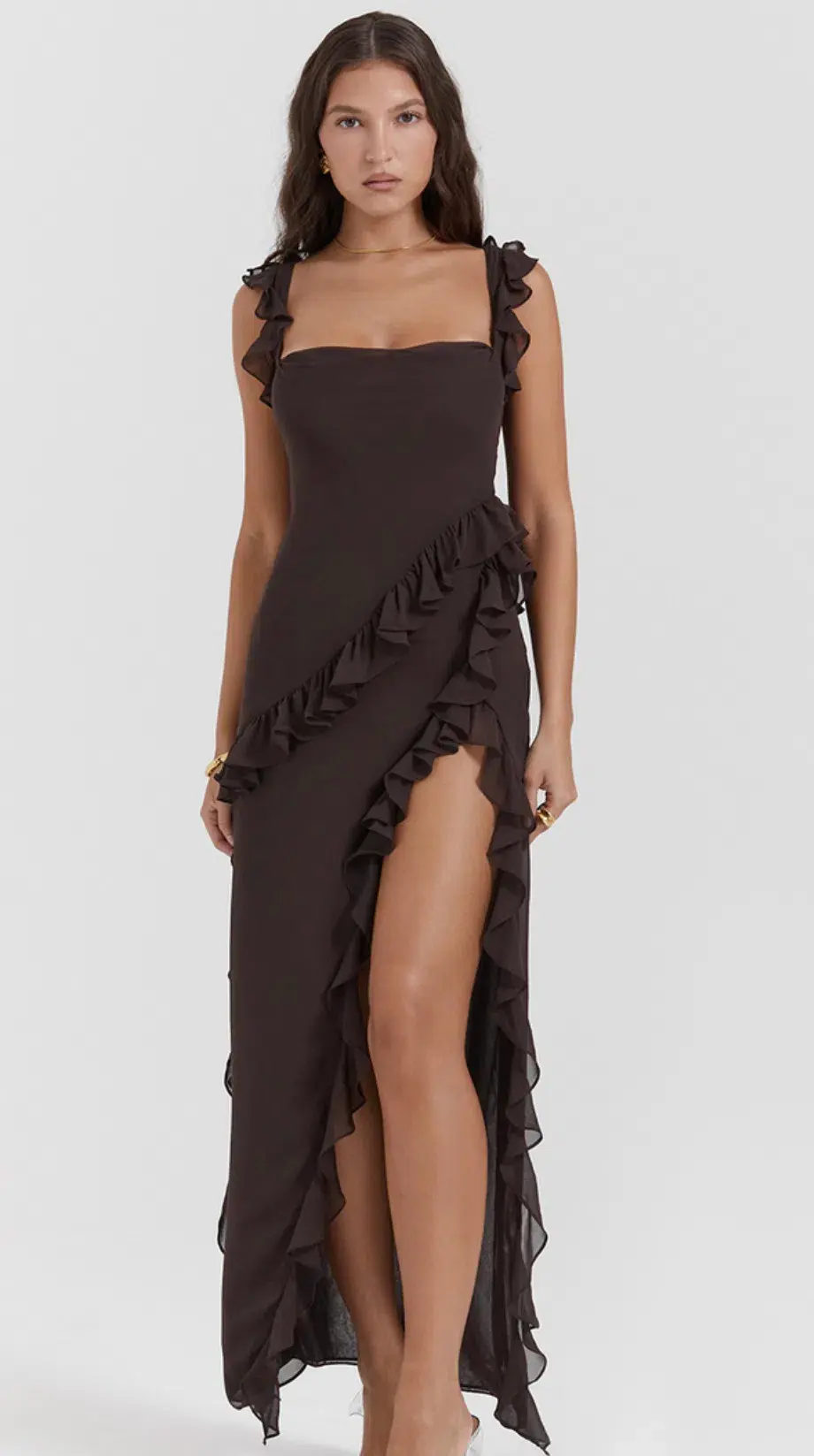 House of CB Ariela Ruffle Maxi Dress Brown Size 12 - Image 2