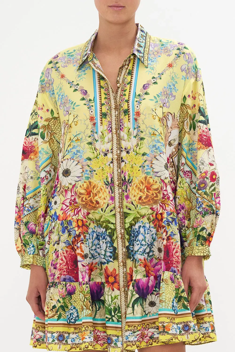Camilla Birds and The Bees Tiered Shirt Mini Dress Floral Size L / AU 14 - Image 3