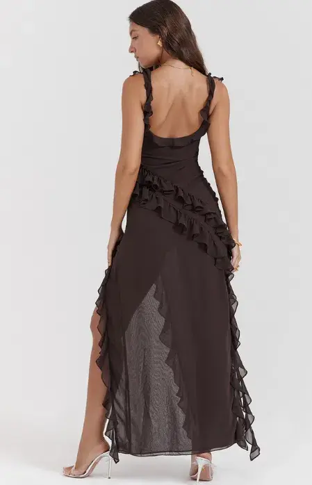 House of CB Ariela Ruffle Maxi Dress Espresso Size XS / AU 6 - Image 3